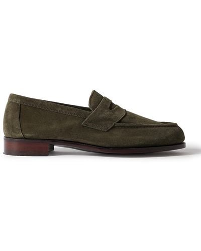 George Cleverley Cannes Suede Penny Loafers - Green