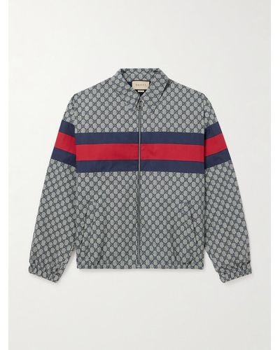 Gucci Shell-trimmed Logo-print Cotton-poplin Blouson Jacket - Grey