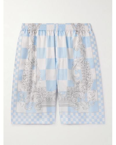 Versace Gerade geschnittene Shorts aus bedrucktem Seiden-Twill - Blau