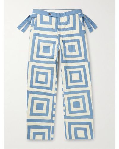 Bode White House Steps Straight-leg Quilted Cotton Pants - Blue