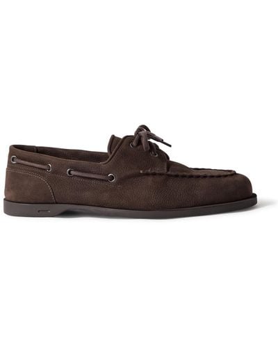 John Lobb Foil Leather Boat Shoes - Brown