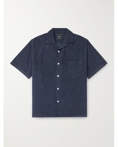 Portuguese Flannel Convertible-collar Cotton-corduroy Shirt - Blue