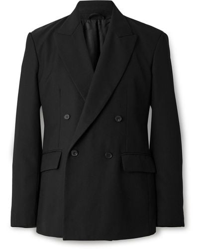 Second Layer Double-breasted Wool-twill Blazer - Black