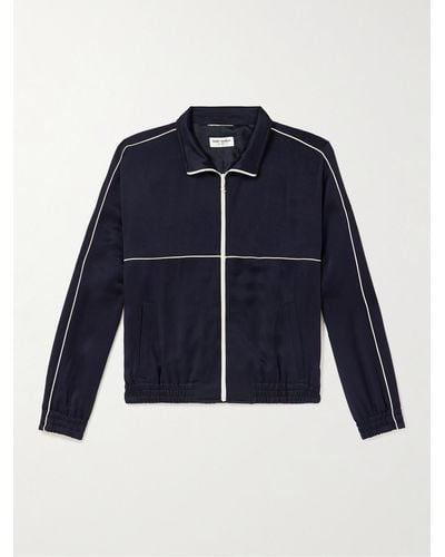 Saint Laurent Teddy Piped Satin-jersey Track Jacket - Blue