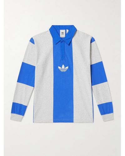 adidas Originals Hack Rugby Logo-embroidered Striped Cotton-jersey Polo Shirt - Blue