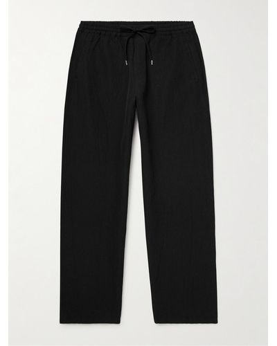 A Kind Of Guise Samurai Straight-leg Cotton And Linen-blend Seersucker Drawstring Trousers - Black