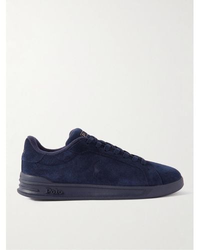 Ralph Lauren Heritage Court Ii Logo-debossed Suede Sneakers - Blue