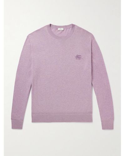 Etro Logo-embroidered Cotton And Cashmere-blend Jumper - Purple
