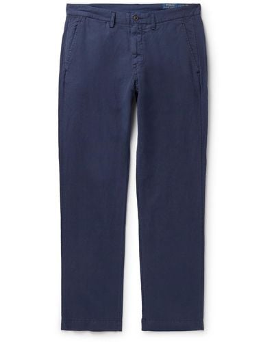 Polo Ralph Lauren Slim-fit Straight-leg Linen And Cotton-blend Pants - Blue