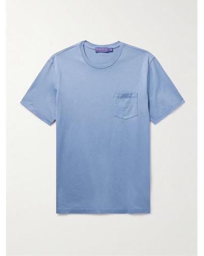Ralph Lauren Purple Label T-shirt in jersey di cotone tinta in capo - Blu