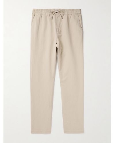 MR P. James Straight-leg Cotton And Linen-blend Twill Drawstring Trousers - Natural