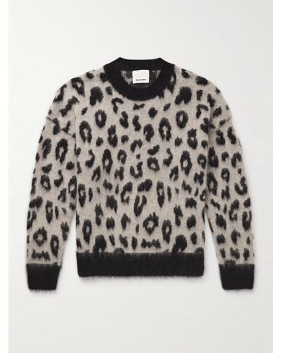 Isabel Marant Tevy Leopard-jacquard Brushed-knit Jumper - Black