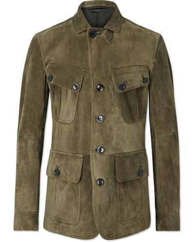 Tom Ford Leather-trimmed Suede Field Jacket - Green