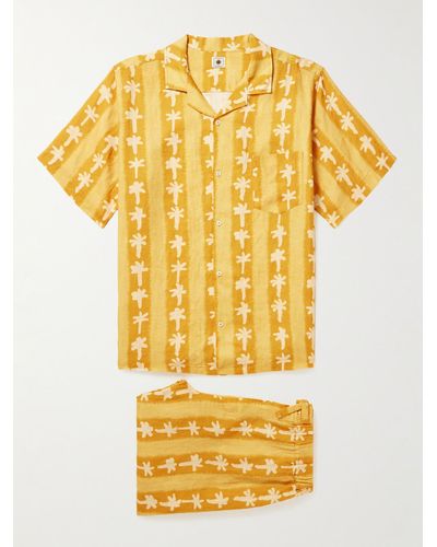 Desmond & Dempsey Pyjama aus Baumwoll-Voile mit Print - Gelb