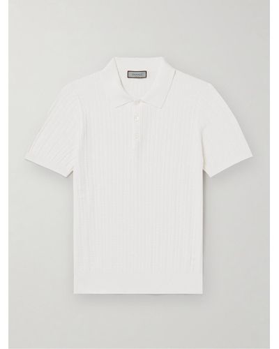 Canali Textured-knit Cotton Polo Shirt - White