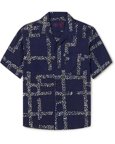 Kardo Convertible-collar Embroidered Cotton Shirt - Blue