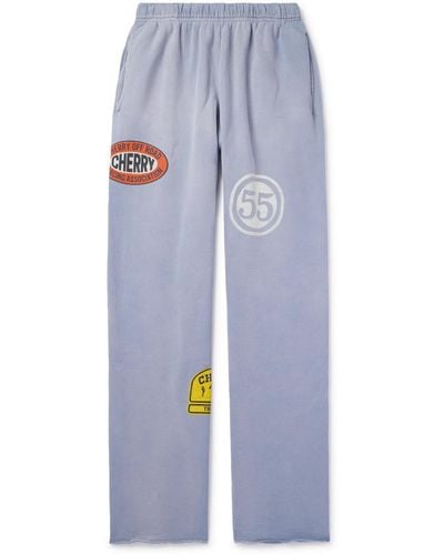 CHERRY LA Straight-leg Appliquéd Printed Cotton-blend Jersey Sweatpants - Blue