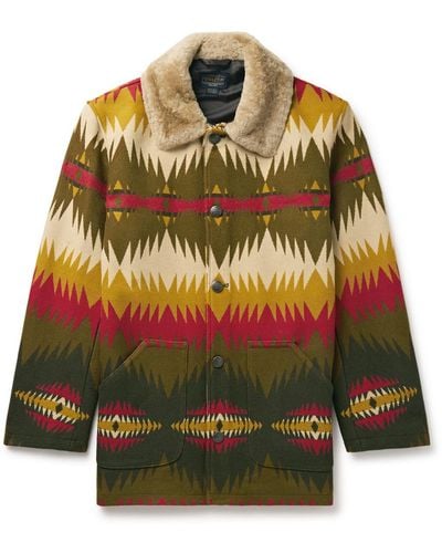 Pendleton Brownsville Faux Shearling-trimmed Wool And Cotton-blend Jacquard Coat - Yellow