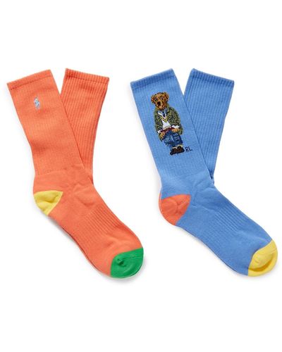 Polo Ralph Lauren Two-pack Ribbed Jacquard-knit Cotton-blend Socks - Blue