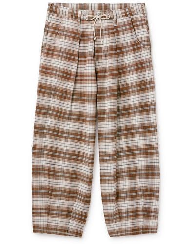 STORY mfg. Lush Wide-leg Pleated Checked Cotton Pants - Blue