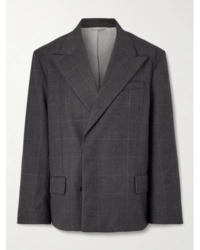 Acne Studios Double-breasted Prince Of Wales Woven Blazer - Black