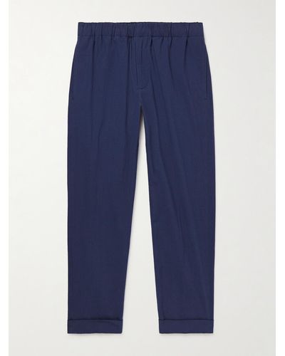 Club Monaco Straight-leg Cotton-blend Seersucker Trousers - Blue