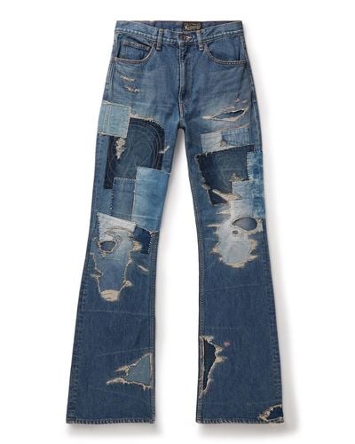 Kapital Crazy Dixie Flared Distressed Patchwork Jeans - Blue
