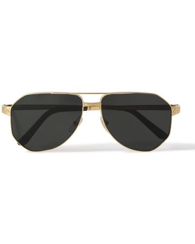 Cartier Santos De Cartier Aviator-style Gold-tone Sunglasses - Black