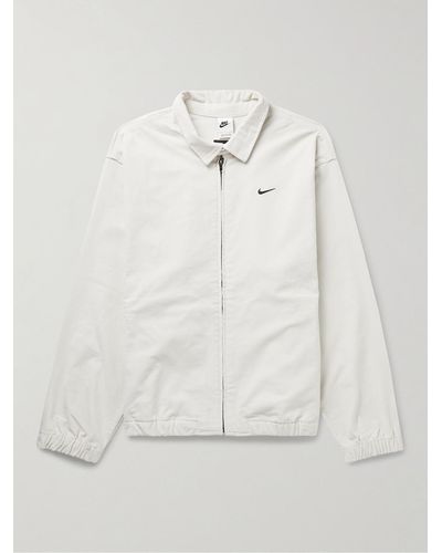 Nike Giacca harrington in velluto a coste di misto cotone con logo ricamato Life - Bianco