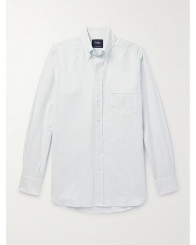 Drake's Button-down Collar Striped Cotton Oxford Shirt - White