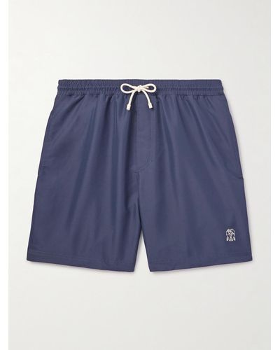 Brunello Cucinelli Straight-leg Mid-length Logo-embroidered Swim Shorts - Blue