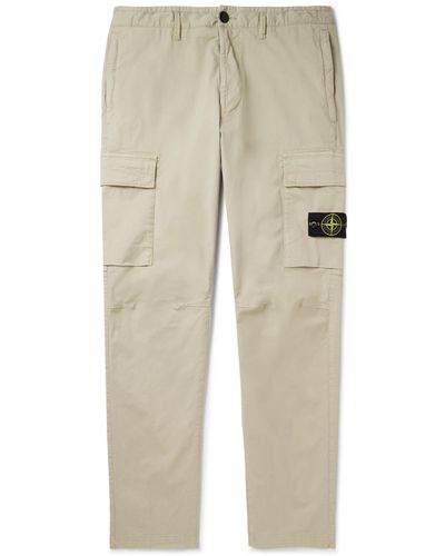Stone Island Straight-leg Logo-appliquéd Supima Cotton-blend Cargo Pants - Natural