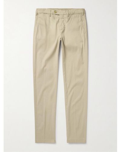 Canali Pantaloni slim-fit in twill di misto lyocell e cotone stretch tinti in capo - Neutro