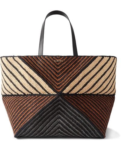 Loewe Puzzle Fold Extra-large Leather-trimmed Raffia Tote Bag - Brown