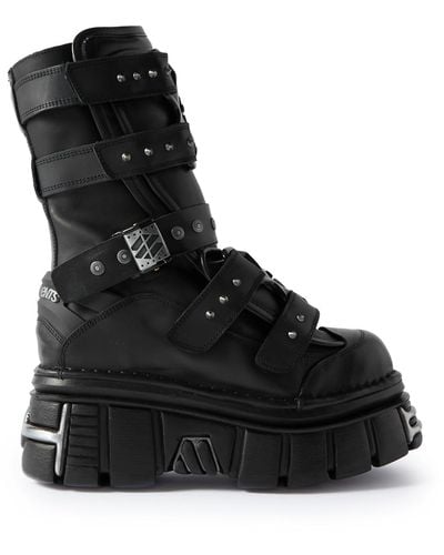 Vetements New Rock Gamer Embellished Leather Platform Boots - Black