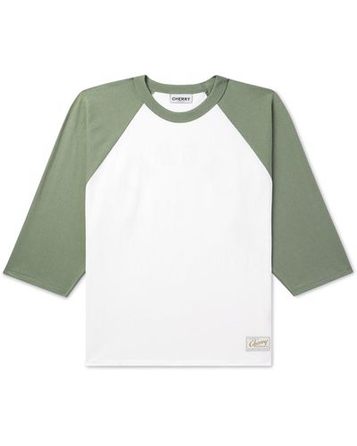 CHERRY LA Logo-print Color-block Cotton-jersey T-shirt - Green