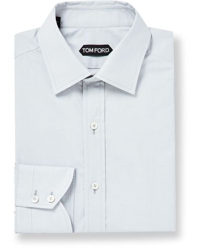 Tom Ford Cutaway-collar Prince Of Wales Checked Cotton-poplin Shirt - Blue