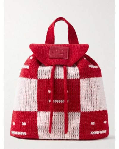 Acne Studios Face Kaba Checked Wool-jacquard Backpack - Red