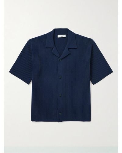 LE17SEPTEMBRE Camp-collar Ribbed-knit Shirt - Blue