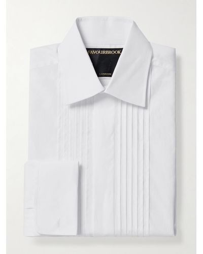 Favourbrook Camicia da smoking con pieghe in popeline di cotone con doppio polsino - Bianco