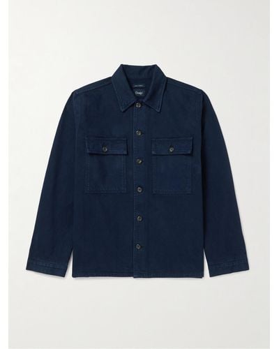 Drake's Organic Cotton-twill Overshirt - Blue