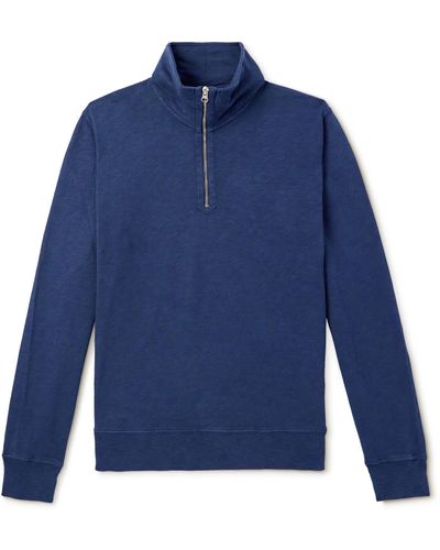 Hartford Cotton-jersey Half-zip Sweatshirt - Blue