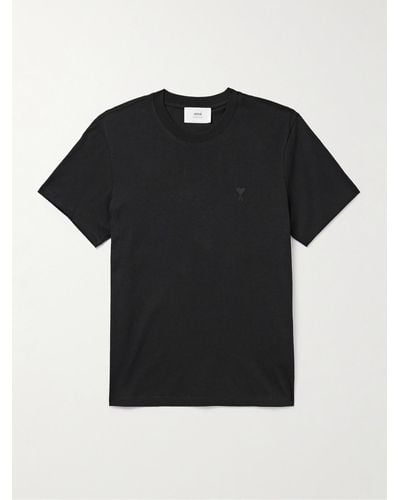 Ami Paris Logo-embroidered Cotton-jersey T-shirt - Black