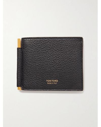 Tom Ford Aufklappbares Portemonnaie aus vollnarbigem Leder mit Geldklammer - Schwarz