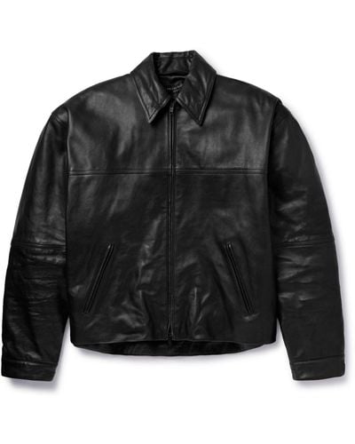 Balenciaga Cocoon Kick Oversized Logo-debossed Leather Jacket - Black