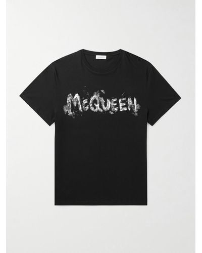 Alexander McQueen T-shirt in jersey di cotone con logo - Nero