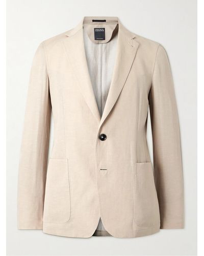 Zegna Wool And Linen-blend Suit Jacket - Natural