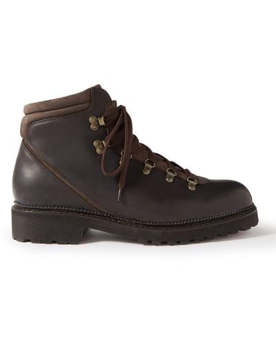 J.M. Weston Nubuck-trimmed Leather Boots - Brown