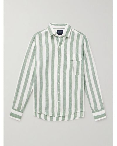 Drake's Striped Linen Shirt - Metallic