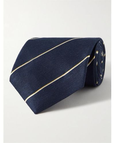 Dunhill 9cm Striped Linen And Mulberry Silk-blend Twill Tie - Blue